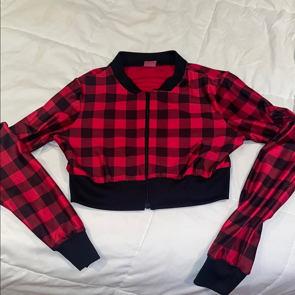 Twin peaks Buffalo plaid long sleeve cropped jacket breastraunt crop sexy top